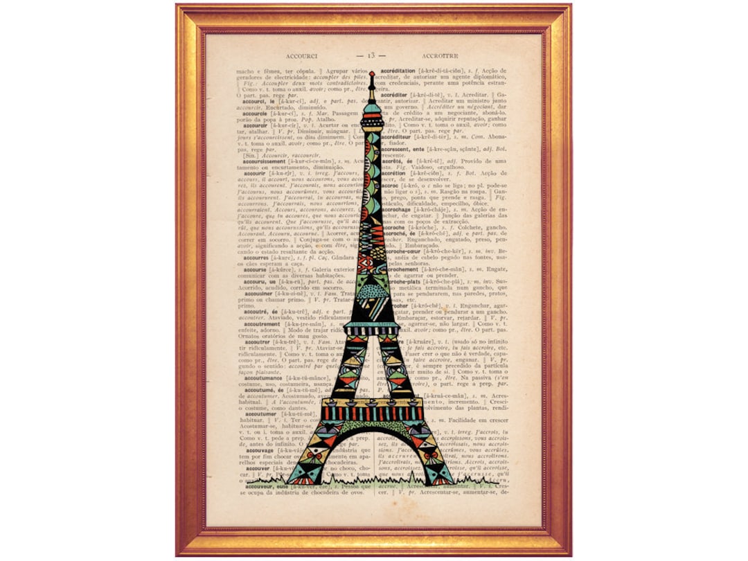 Eiffel Tower Illustration Print on Vintage Dictionary Page - Etsy