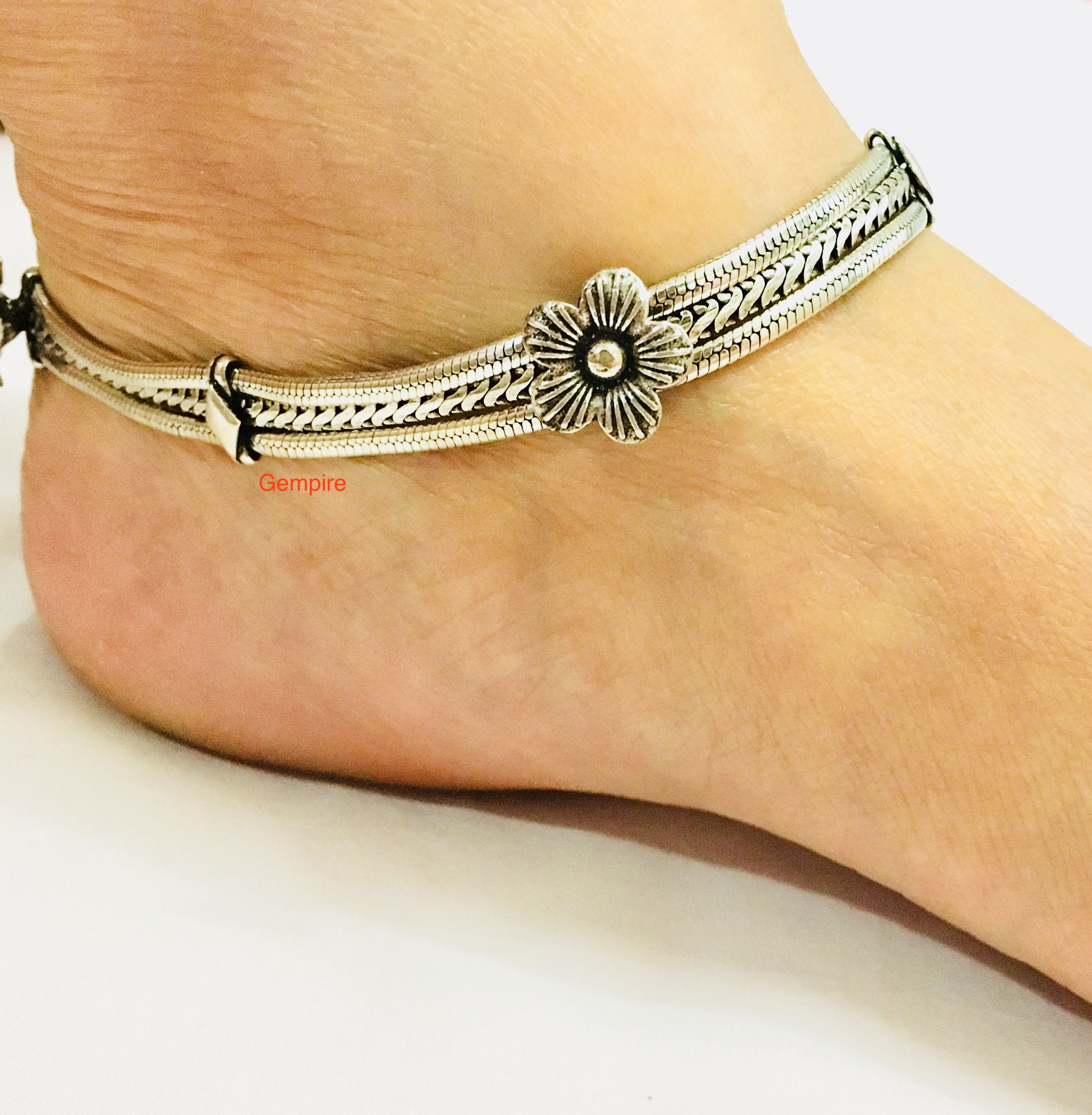 silver plain anklets