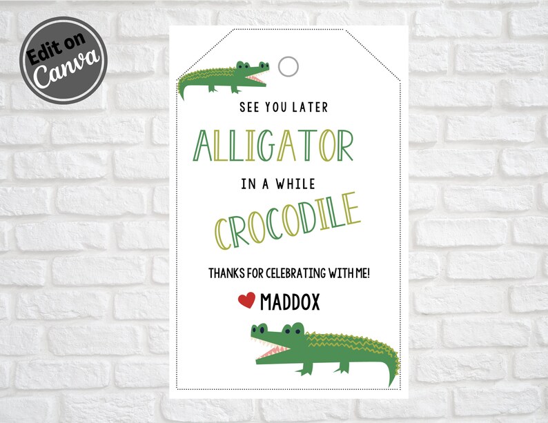 Crocodile Snap Birthday Gift Tags, Crocodile Tags, Alligator Party