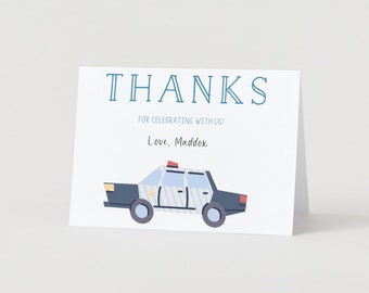 Police Policeman Cop Thank You Cards, EDITABLE, Favor Cards, Kids Birthday, Instant Download, Foldable