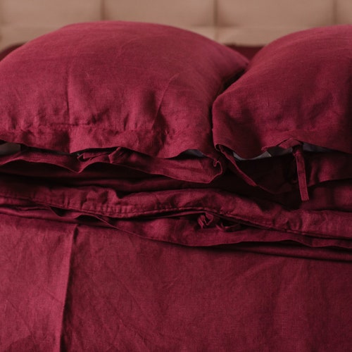 Maroon linen pillowcase linen pillow cover. King queen full standard Wine
