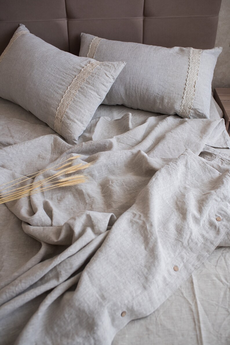 Gray Bedding Linen Set Washed Natural Color Rustic Us King Pillowcase Minimalist Duvet Cover Flat Sheet