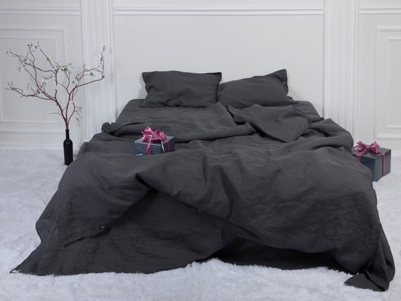 Charcoal Gray Duvet Cover Linen Duvet Cover King Dark Gray Etsy