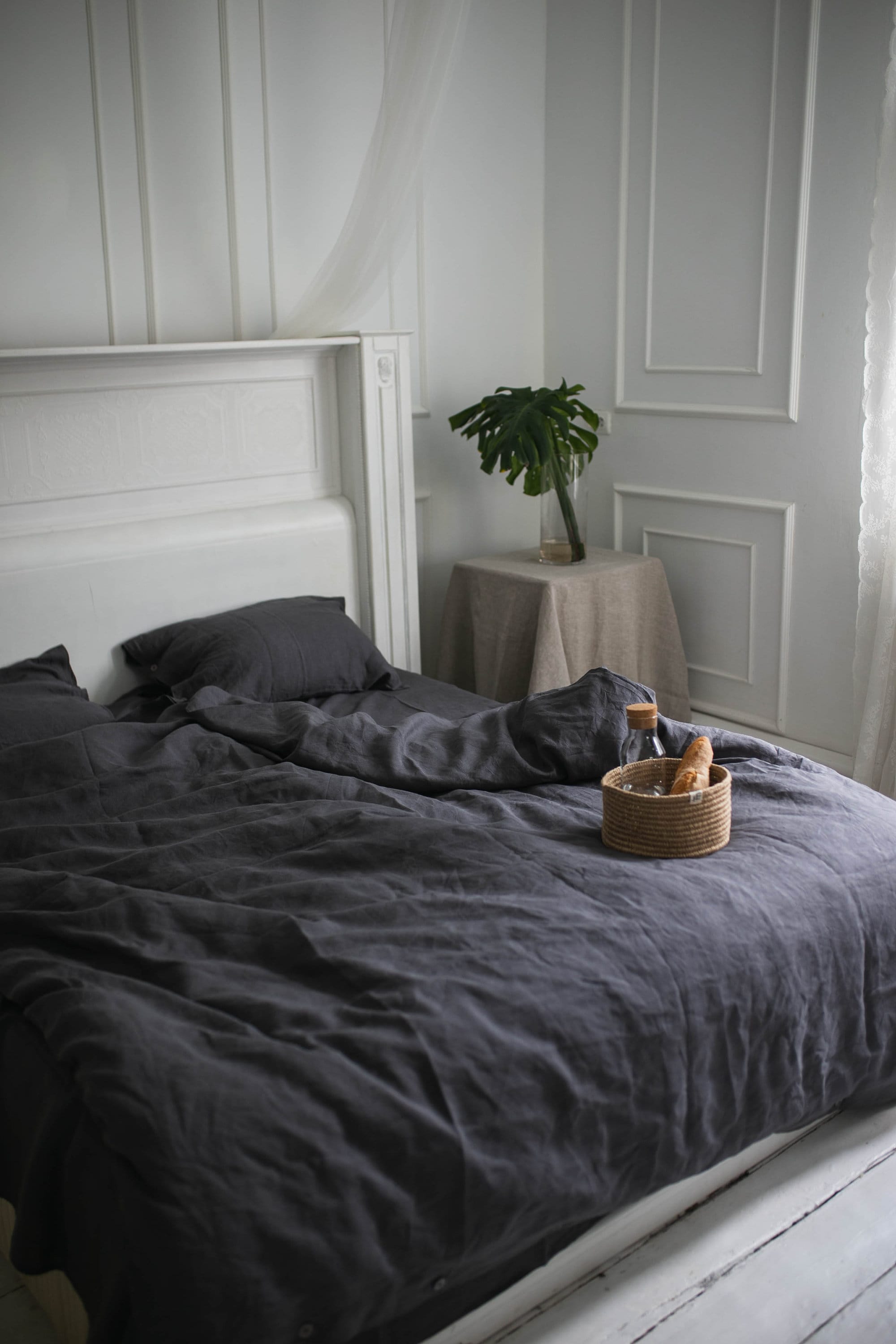 Charcoal Dark Gray Grey Linen Bedding Set Full Washed Bedroom Etsy