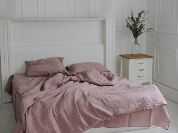 Set Of Linen Bedding Dusty Rose Bedding Set Queen Duvet Cover Etsy