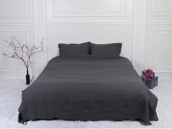 Duvet Cover Dark Gray Charcoal Linen Bedding Duvet Set King Etsy