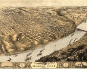 Bird 39 s Eye View Map of Kansas City, Missouri (1869) Panoramic Gallery Wrapped Canvas Wall Art Print (D40)