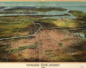 Bird 39 s Eye View Map of Newark, New Jersey (1916) Panoramic Gallery Wrapped Canvas Wall Art Print (D40)