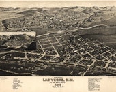 Bird 39 s Eye View Map of Las Vegas, New Mexico 1882 Panoramic Gallery Wrapped Canvas Wall Art Print (D40)