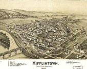 Bird 39 s Eye View Map of Mifflintown, Pennsylvania (1895) Panoramic Gallery Wrapped Canvas Wall Art Print (D40)