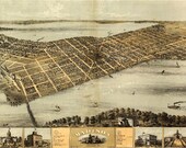 Bird 39 s Eye View Map of Madison, Wisconsin (1876) Panoramic Gallery Wrapped Canvas Wall Art Print (D40)