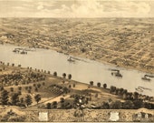 Bird 39 s Eye View Map of Jefferson City, Missouri (1869) Panoramic Gallery Wrapped Canvas Wall Art Print (D40)