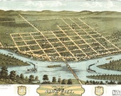 Bird 39 s Eye View Map of Sauk City, Wisconsin (1870) Panoramic Gallery Wrapped Canvas Wall Art Print (D40)