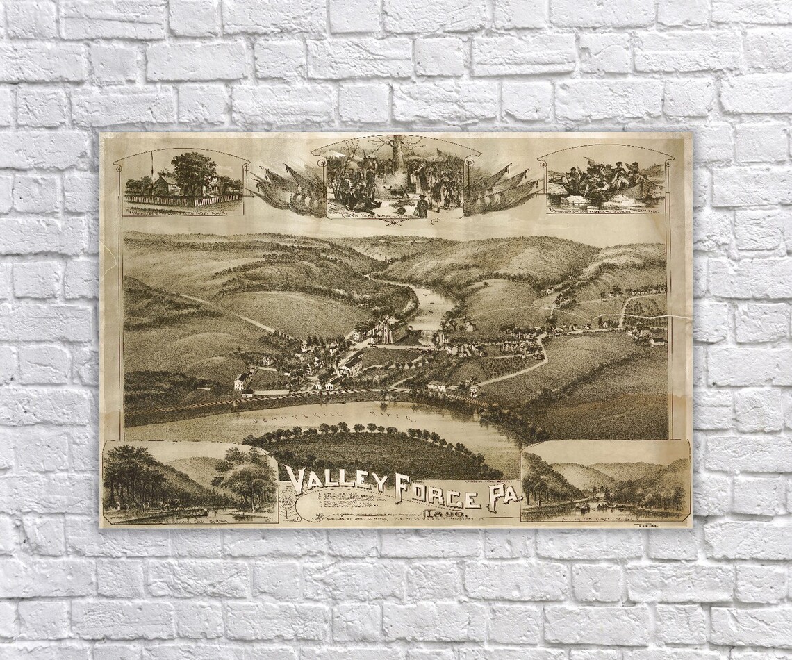 Vogelperspektive Karte von Valley Forge Pennsylvania 1890 - Etsy Österreich