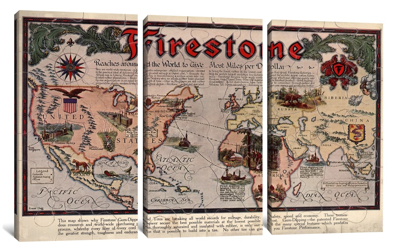 D4060 Puzzle Map Firestone Reaches Around the World to Give Most Miles per Dollar Gallery Wrapped Canvas Wall Art Print