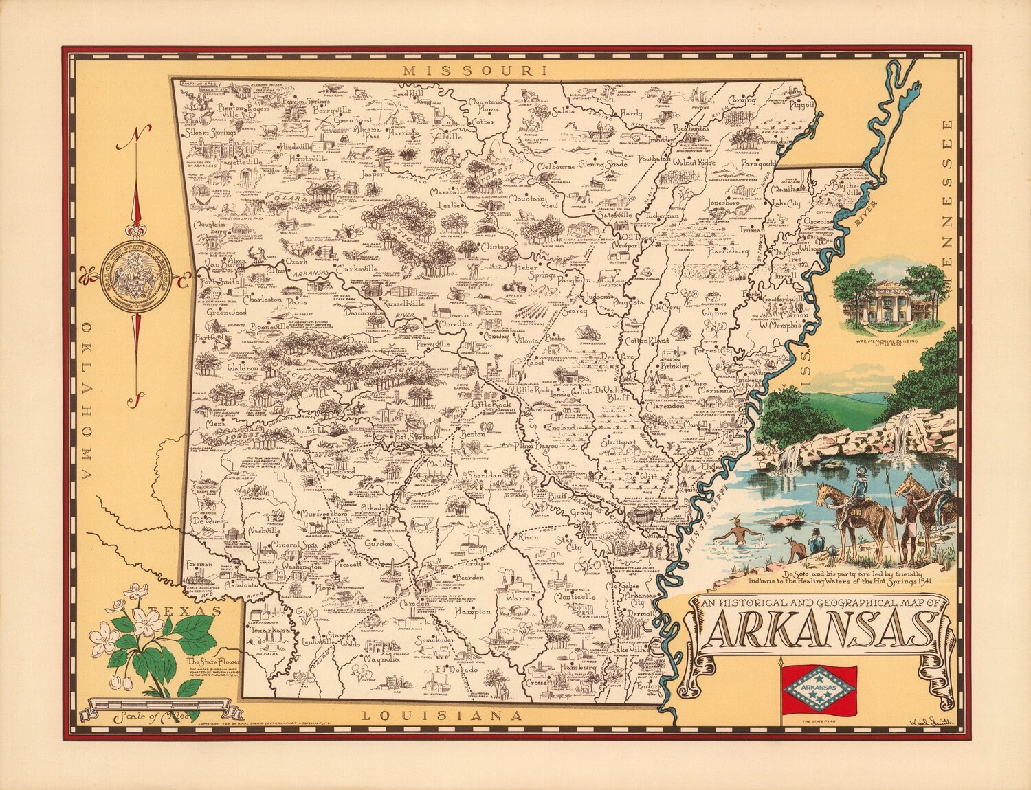 An historical and geographical map of Arkansas Gallery Wrapped Etsy