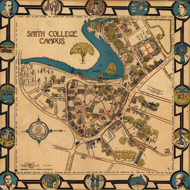 Smith College Campus Map A Map Of Smith College Campus 1928 Gallery Wrapped Canvas Wall | Etsy Canada