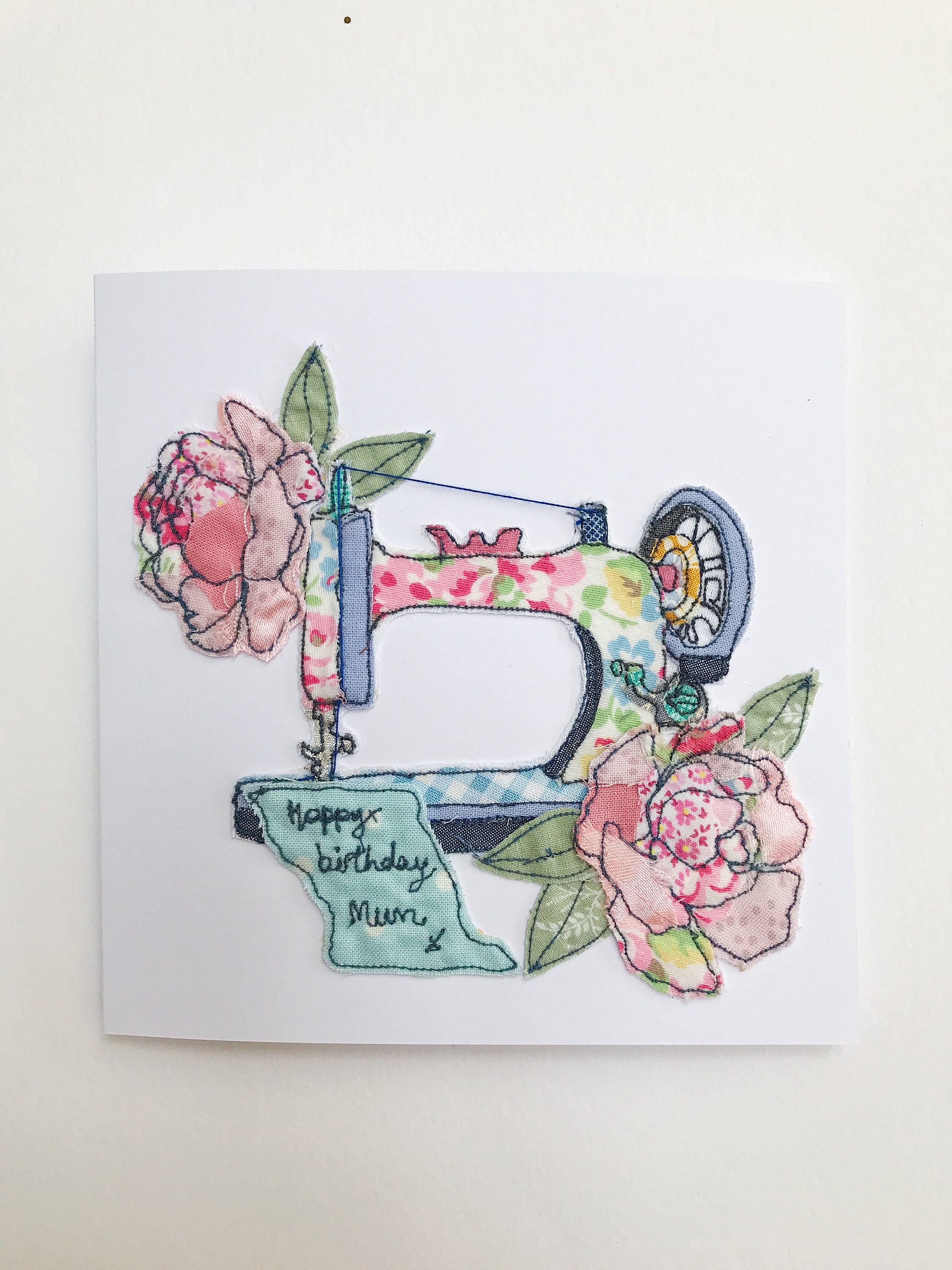 Handmade Textile Sewing Machine Greeting Card with Etsy