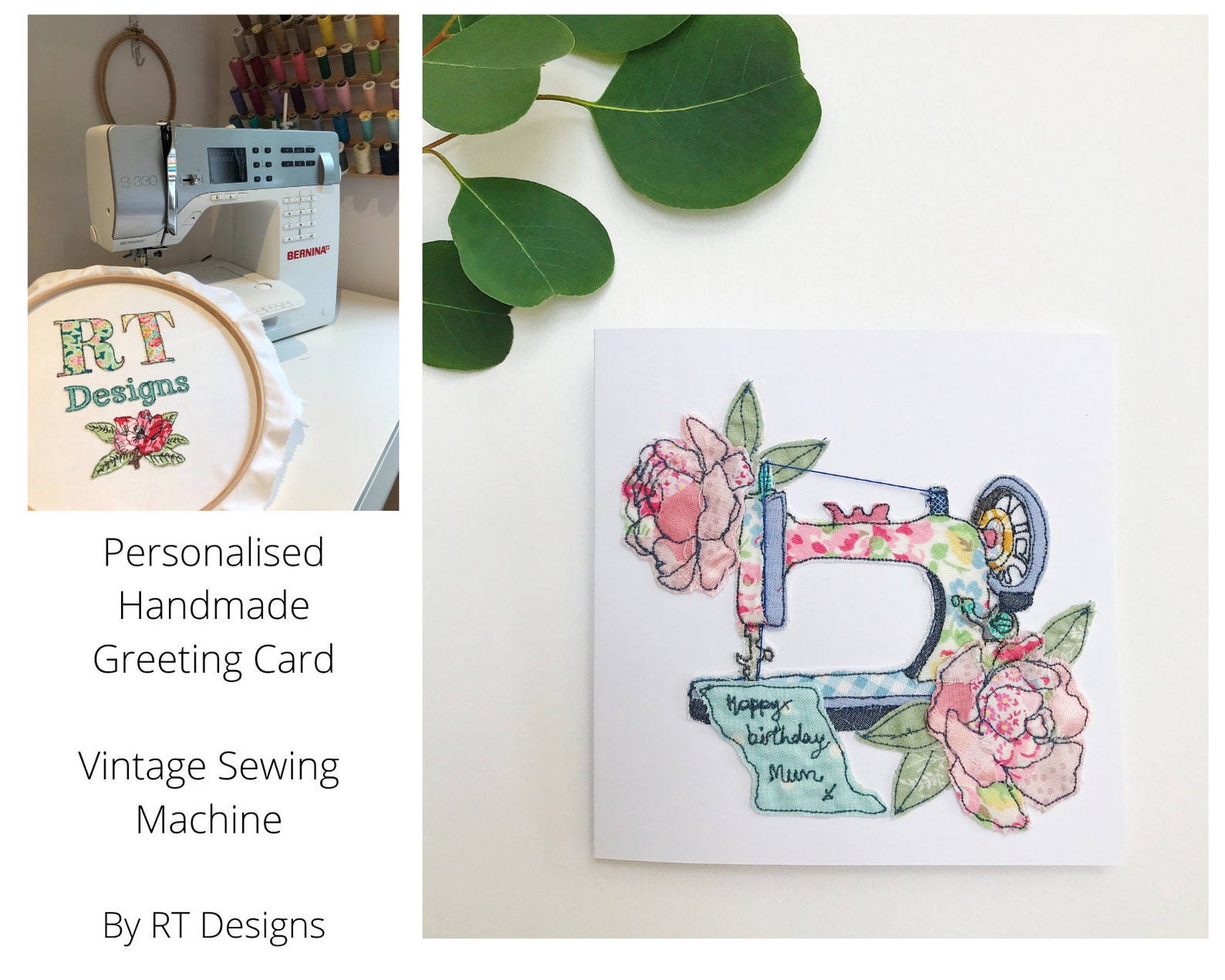 Handmade Textile Sewing Machine Greeting Card with Etsy