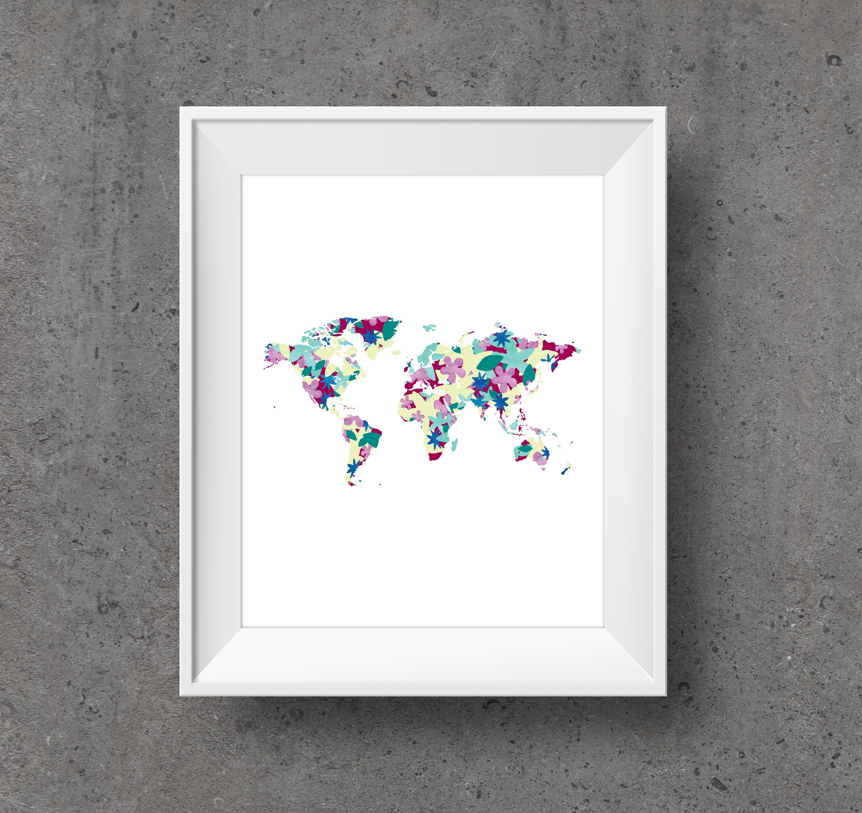 Floral World Map Printable Wall Art - Etsy