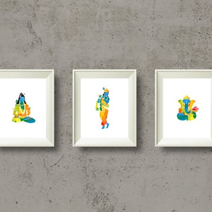 Krishna, Ganesha und Shiva Yoga Print Set, Instant Dowload Yoga Art
