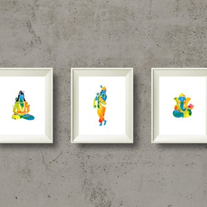 Shiva, Krishna and Ganesha Yoga Print Set, Instant Dowload Yoga Art