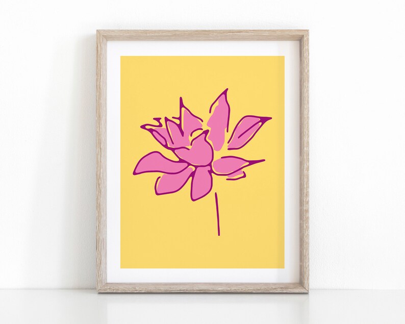 Happy Lotus Flower Yoga Wall Decor, Printable Meditation Art image 1