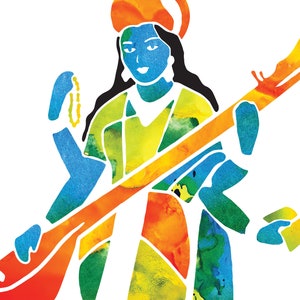 Goddess Saraswati Yoga Print, Instant Download Hindu Art image 4