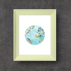 Cartel floral del planeta Tierra, decoración del hogar imprimible, descarga instantánea de impresión del mapa mundial imagen 3