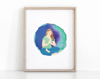 Meditating Girl Poster, Yoga Print, Spiritual Wall Art, Meditation Print, Instant Download printable, Yoga Art