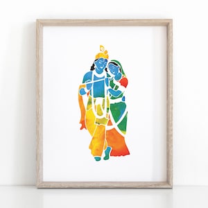 Radha Krishna Hindu Wall Art, Printable Meditation Poster, Instant Dowload Spiritual Home Decor