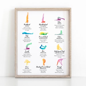Vorteile von Asanas Yoga Wandkunst, druckbares Yoga Geschenk