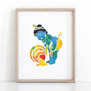Baby Krishna Hindu Art Print, Instant Download Yoga Poster