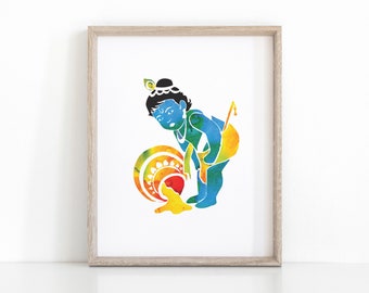 Baby Krishna Hindoe Art Print, Instant Download Yoga Poster