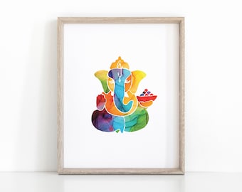 Impresión de yoga de Ganesha, póster de meditación de descarga instantánea