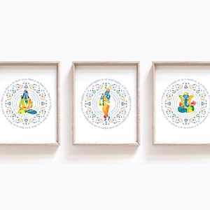 Colorful Shiva, Krishna and Ganesha Mandala Print Set, Printable Hindu Gods with Mantras