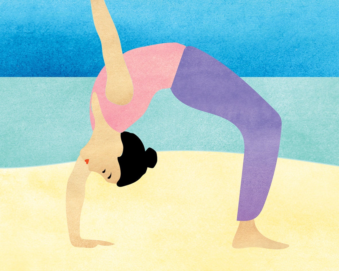 beach yoga pose poster printable yoga painting etsy