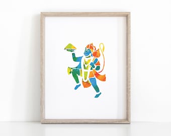 Impresión de yoga de Lord Hanuman, arte mural hindú de descarga instantánea