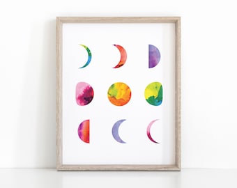 Arte de pared de fase lunar imprimible, impresión del ciclo lunar de descarga instantánea, decoración del hogar boho