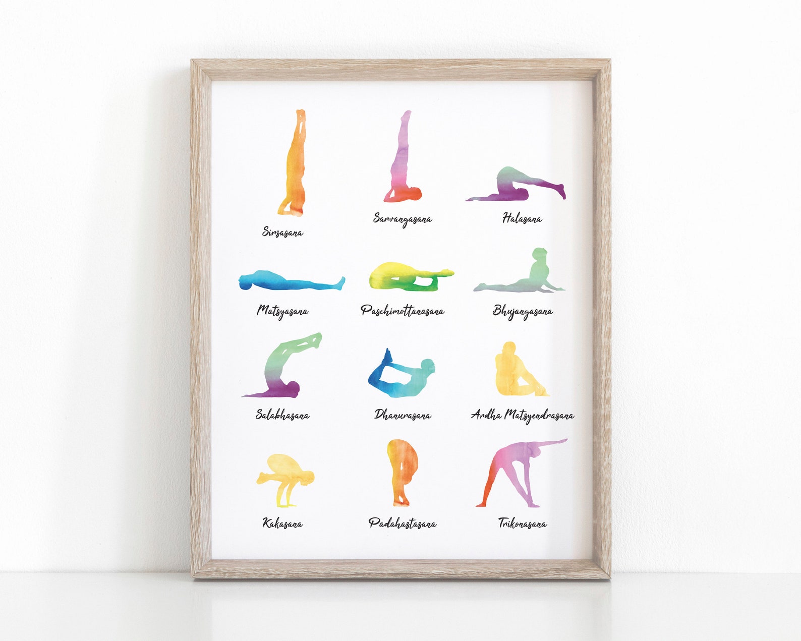 12 Basic Poses Yoga Print, Yoga Asana Poster, Yoga Gift, Meditation
