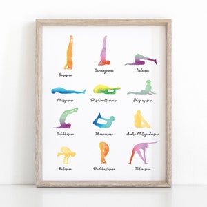 12 Basic Poses Yoga Print, Yoga Asana Poster, Yoga Gift, Meditation Instant Download Printable, Yoga Flow, Yoga Art, Chakra Art, Yoga Studio