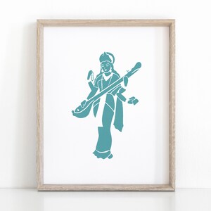 Goddess Saraswati Meditation Print, Instant Download Hindu Art