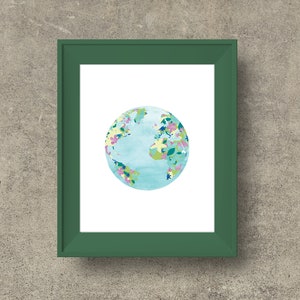 Cartel floral del planeta Tierra, decoración del hogar imprimible, descarga instantánea de impresión del mapa mundial imagen 2