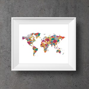 Floral World Map Print, Instant Download Boho Wall Art image 2