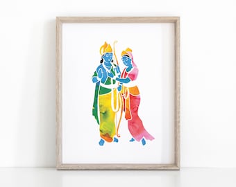 Rama en Sita Hindoekunst, Instant Download Meditatie Print, Spirituele Muur Decor