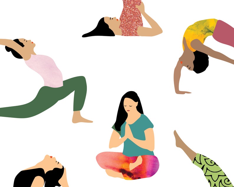 illustrated yoga poses print instant download yoga poster etsy