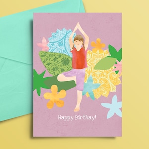 Tarjeta de cumpleaños de yoga para niños, descarga instantánea