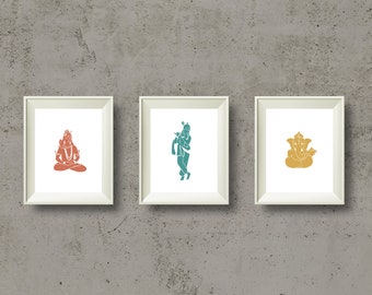 Shiva, Krishna en Ganesha Yoga Poster Set, Meditatie Print, Yoga Cadeau, Yoga Kunst, Chakra Kunst, Spirituele Muur Decor, Hindoegoden, Afdrukbaar