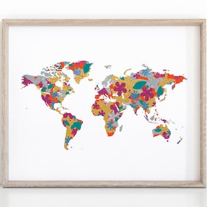 Floral Weltkarte Druck, instant Download Boho Wandkunst