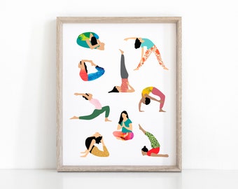 Geïllustreerde Yoga Poses Print, Instant Download Yoga Poster